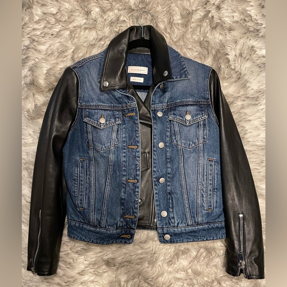 Alexander McQueen Denim & Leather Moto Jacket